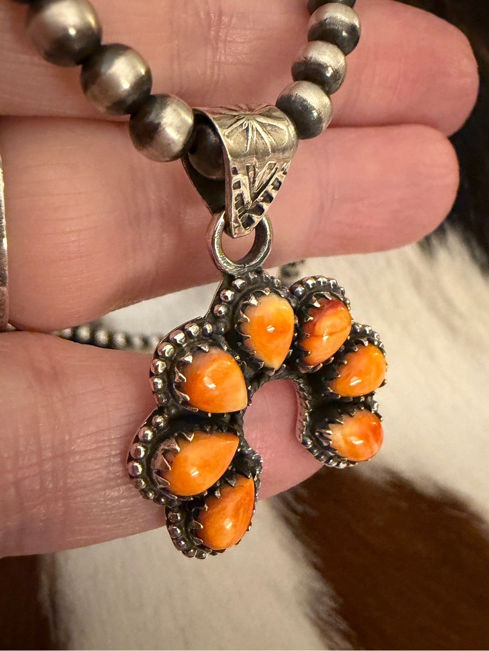 ❤️ Spiny Oyster Navajo Style Decorative NAJA Sterling Silver Pendant 1.39”L - Picture 3 of 12